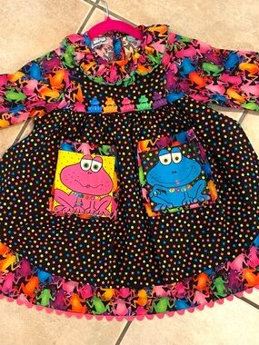 💚 Girl’s Size 4T Vintage ZOODLES Colorful Frog Patchwork Kids Dress